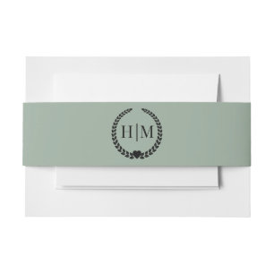 Simple Minimalist Sage Green Monogram Invitation Belly Band