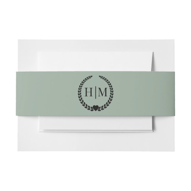 Simple Minimalist Sage Green Monogram Invitation Belly Band (Front Example)