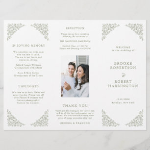 Simple Minimalist Sage Green Photo Wedding Program