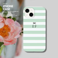 Simple Minimalist Sage Green Stripe Bow Monogram