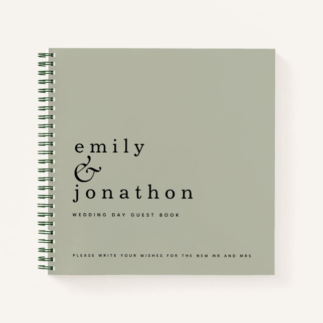 Simple Minimalist Sage Green Wedding Guest Book (Front)