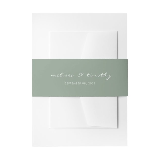 Simple Minimalist Sage Green Wedding Invitation Belly Band (Front Example)