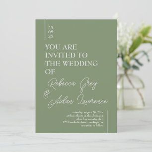 Simple Minimalist Sage Green White Invitation Card