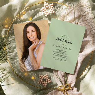 Simple Minimalist Sage Photo Bridal Shower Invitation