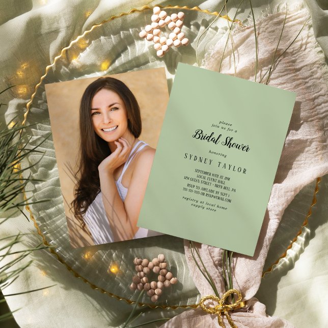 Simple Minimalist|Sage Photo Bridal Shower  Invitation (Creator Uploaded)