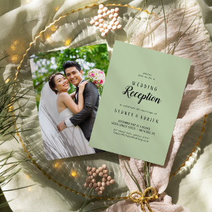 Simple Minimalist  Sage Photo Reception Only Invitation