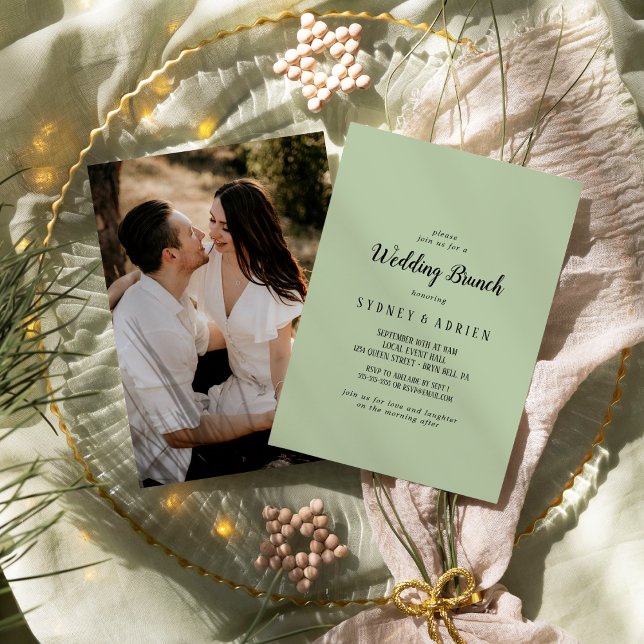 Simple Minimalist|Sage Photo Wedding Brunch Invitation (Creator Uploaded)