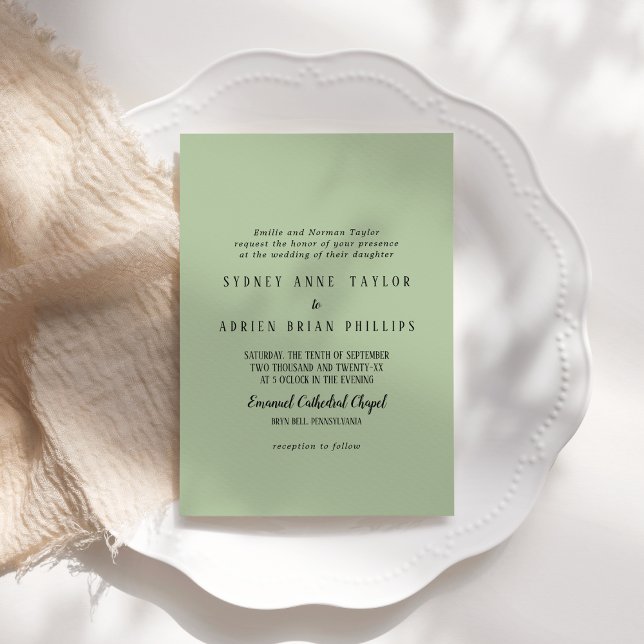 Simple Minimalist|Sage Traditional Wedding  Invitation (Creator Uploaded)