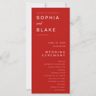 Simple Minimalist Scarlet Red Wedding Program