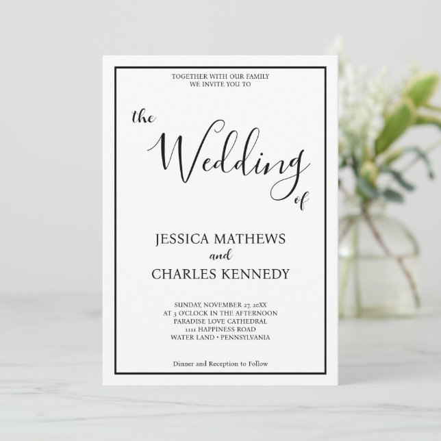 Simple Minimalist Script B&W Custom Photo Wedding  Invitation (Standing Front)