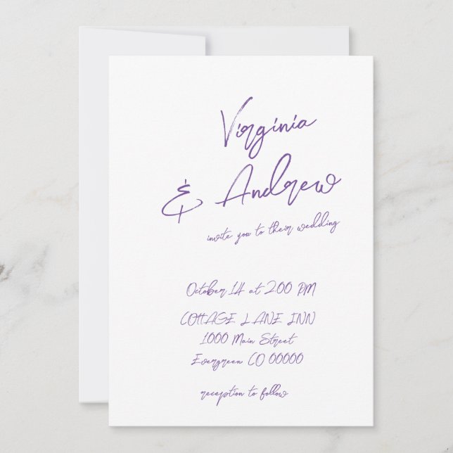 Simple Minimalist Script Calligraphy Wedding Invitation (Front)