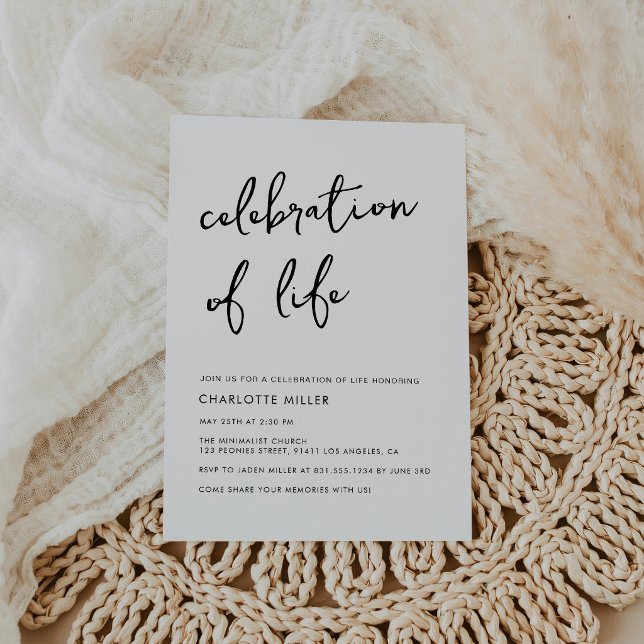 Simple Minimalist Script Celebration Of Life  Invitation (Creator Uploaded)