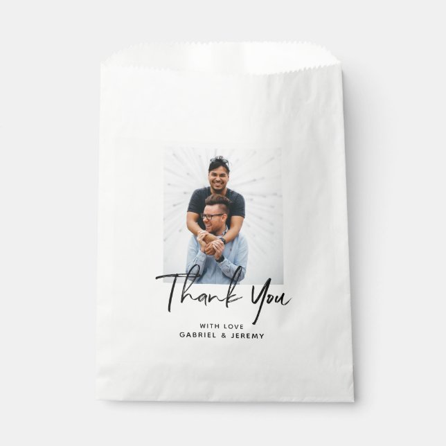 Simple Minimalist Script Custom Photo Wedding Favour Bags (Front)