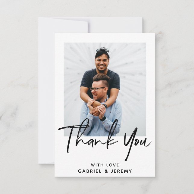 Simple Minimalist Script Custom Photo Wedding Thank You Card (Front)