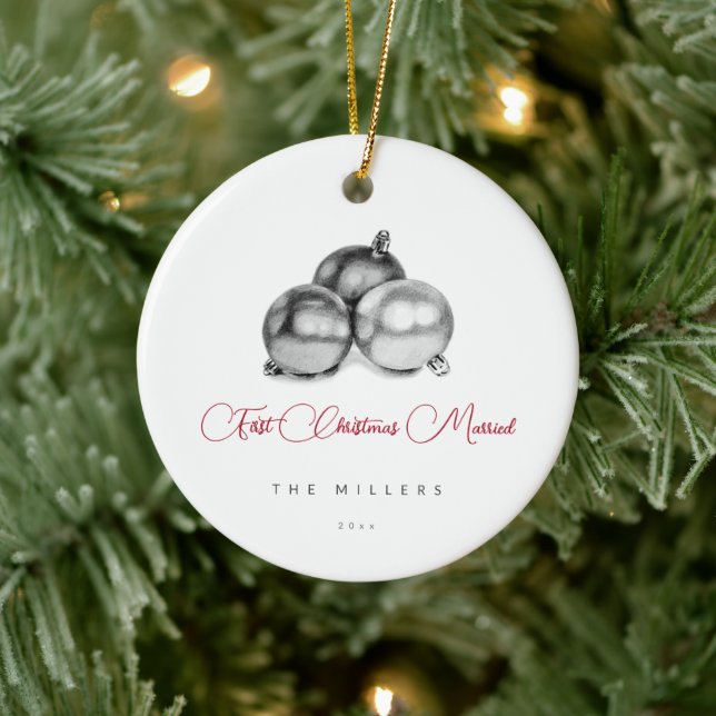 Simple Minimalist Script First Christmas Married Ceramic Tree Decoration (Tree)