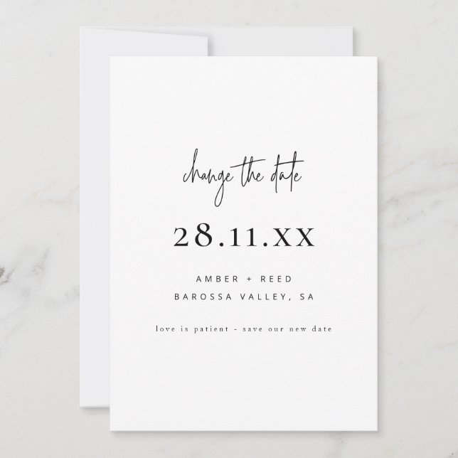 Simple Minimalist Script Font Change the Date Save The Date (Front)