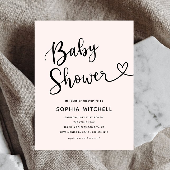 Simple Minimalist Script Heart Baby Shower Postcard (Creator Uploaded)