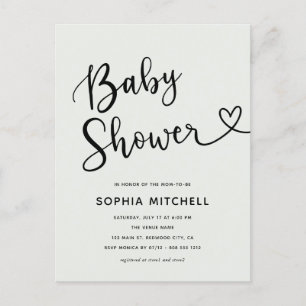 Simple Minimalist Script Heart Baby Shower Postcard