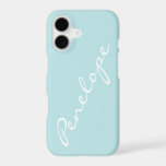 Simple Minimalist Script Name Pastel Aqua Custom<br><div class="desc">This stylish custom phone case features a simple minimalist design of your name in a beautiful handwritten script lettering in white on a pastel aqua blue background. Great gift idea!</div>