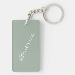 Simple Minimalist Script Name Sage Green Custom Key Ring