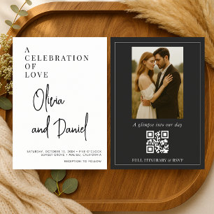 Simple Minimalist Script Photo QR Code Wedding Invitation