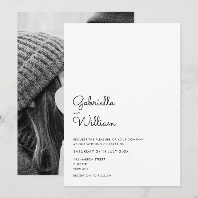 Simple Minimalist Script Photo Wedding Invitation (Front/Back)