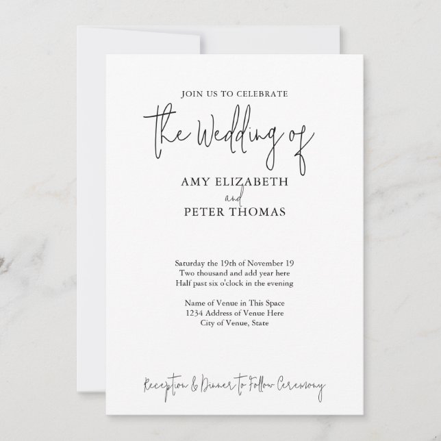 Simple, Minimalist Script - QR Code - BW Wedding Invitation (Front)