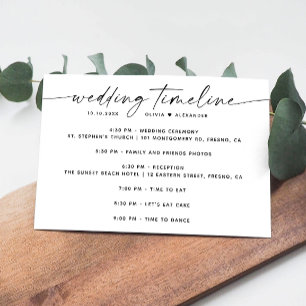 Simple minimalist script wedding party timeline invitation