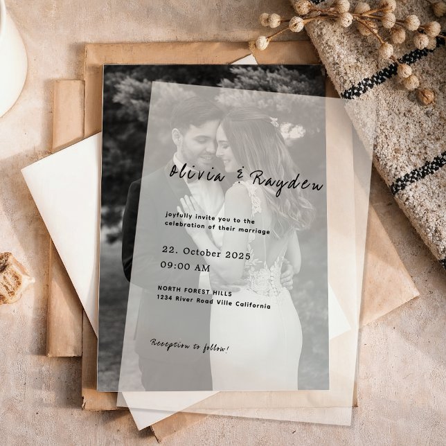 Simple Minimalist Script Wedding Vellum Invitations (Creator Uploaded)
