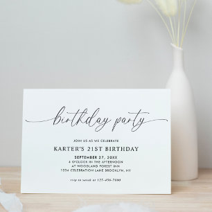 Simple Minimalist Script White Adult Birthday  Invitation