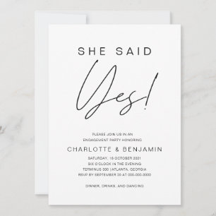 Simple Minimalist She Said Yes Engagement Party Invitation