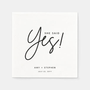 Simple Minimalist She Said Yes Engagement Party Napkin