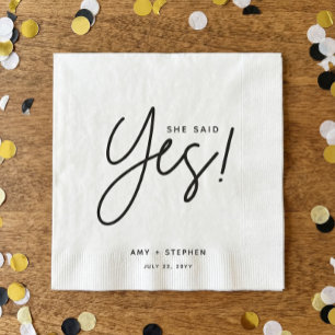 Simple Minimalist She Said Yes Engagement Party Napkin