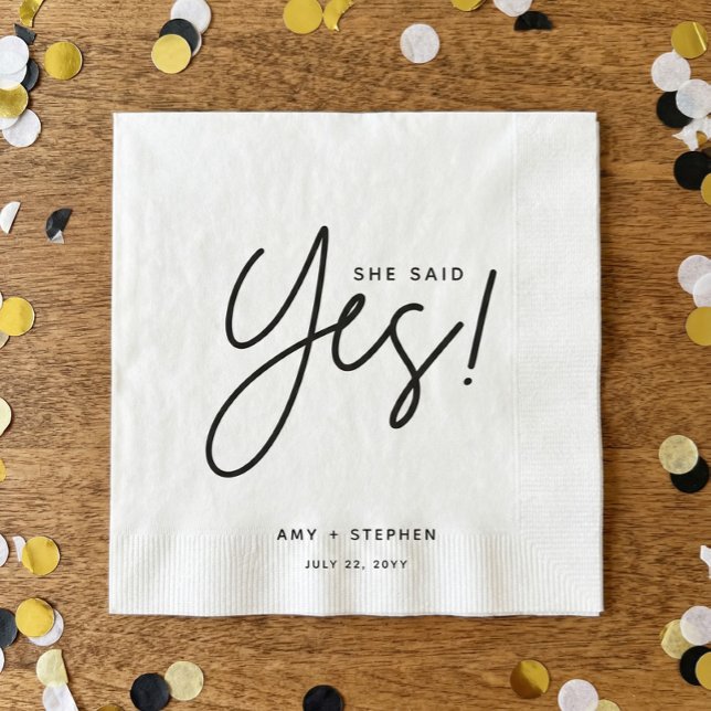 Simple Minimalist She Said Yes Engagement Party Napkin (Creator Uploaded)