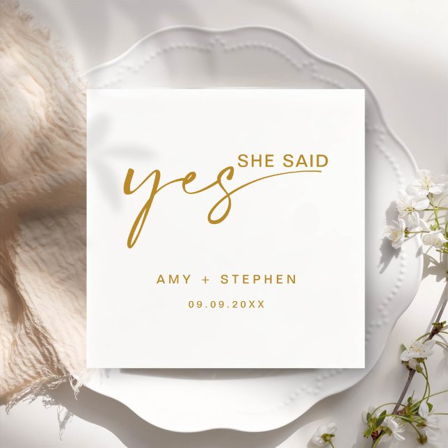 Simple Minimalist She Said Yes Engagement Party Napkin (Creator Uploaded)