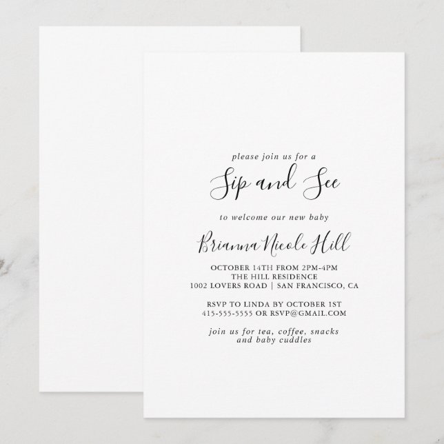 Simple Minimalist Sip and See Invitation (Front/Back)