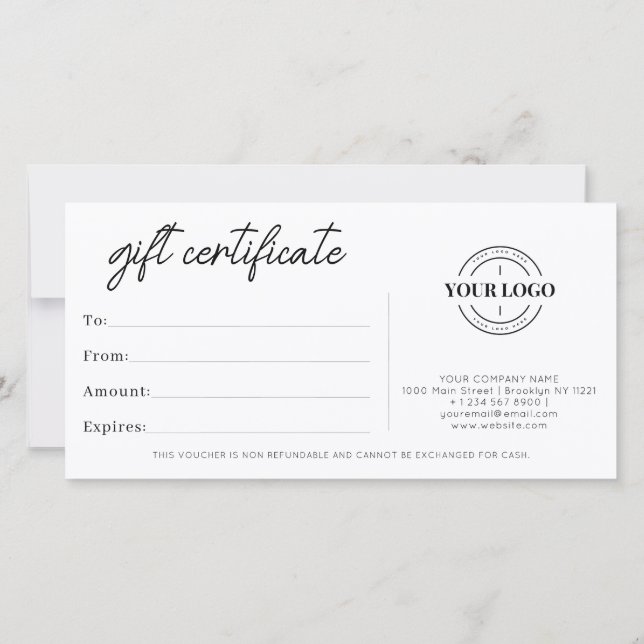 Simple Minimalist Small Business Gift Certificate (Back)