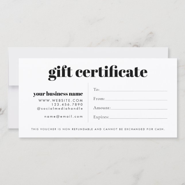 Simple Minimalist Small Business Gift Certificate (Back)