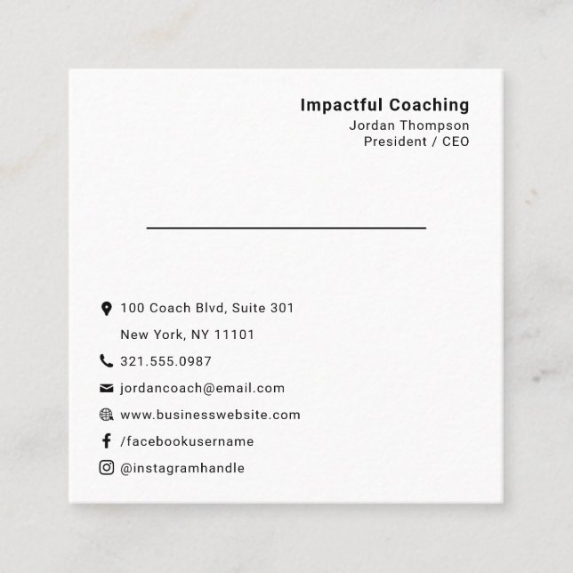 Simple Minimalist Social Media Icons Modern Square Business Card (Front)