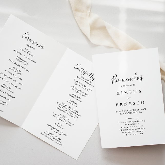 Simple Minimalist Spanish Folded Wedding Programme (Creator Uploaded)