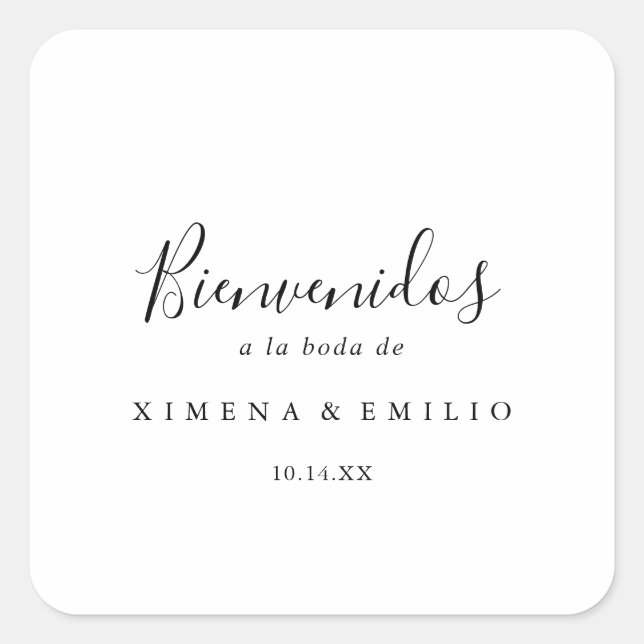Simple Minimalist Spanish Wedding Welcome Square Sticker (Front)
