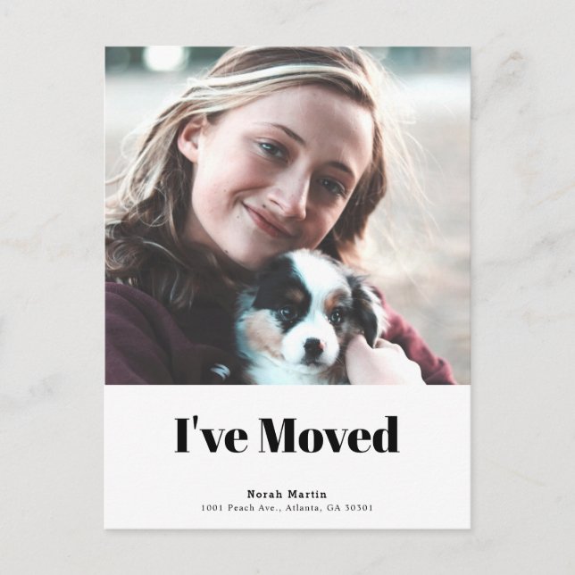 Simple Minimalist Square Photo White Moving Announcement Postcard (Front)