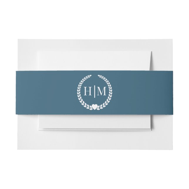 Simple Minimalist Stormy Teal Monogram Invitation Belly Band (Front Example)