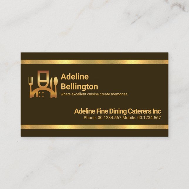 Simple Minimalist Striking Gold Line Food Catering Business Card (Front)