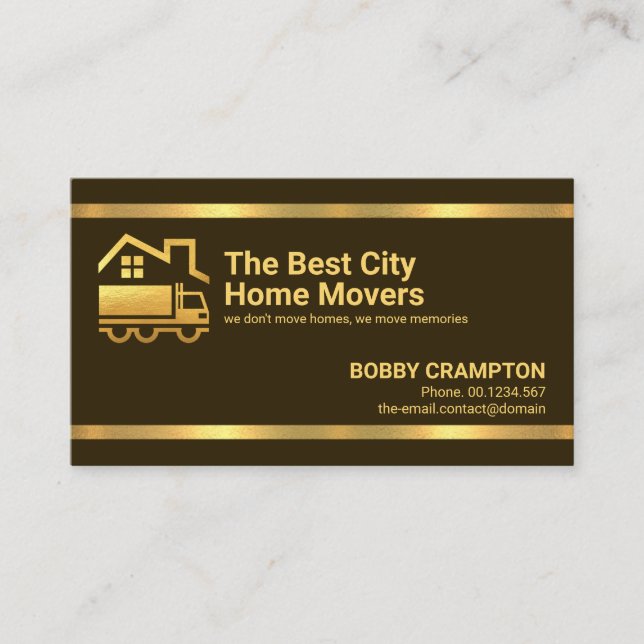 Simple Minimalist Striking Gold Lines Moving Home Business Card (Front)