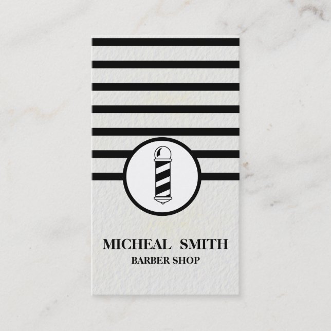 Simple Minimalist Striped Chic Barbershop Business Business Card (Front)