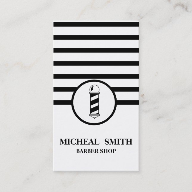 Simple Minimalist Striped Chic Barbershop Business Card (Front)