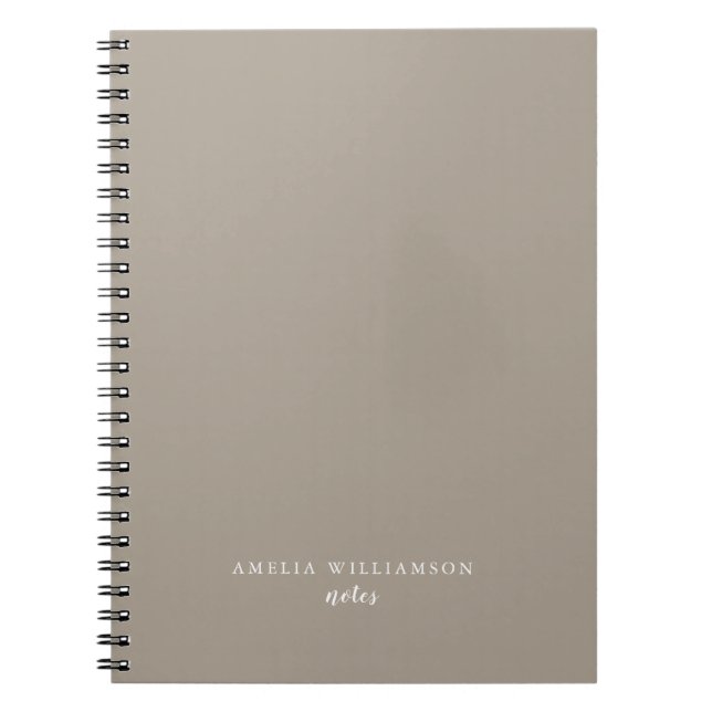 Simple Minimalist Taupe Brown Personalised Name Notebook (Front)