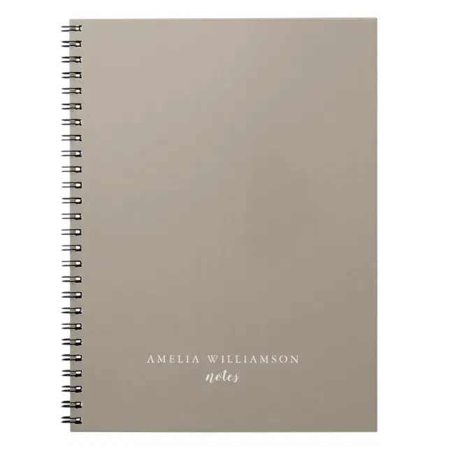 Simple Minimalist Taupe Brown Personalised Name Notebook | Zazzle