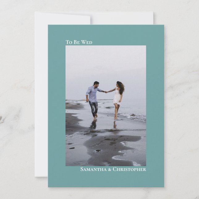 Simple Minimalist Teal Vertical Photo Wedding Invitation (Front)